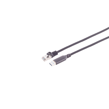 USB-A LAN Adapterkabel 1G, RJ45, ALU, schw., 15m